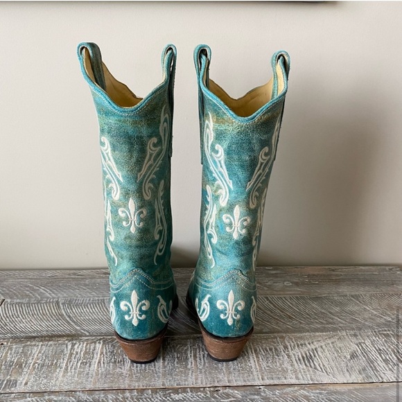 Corral-Turquoise Cortez/Cream Aged Leather Snip Toe Western Boots (Size:7.5) - Picture 7 of 11